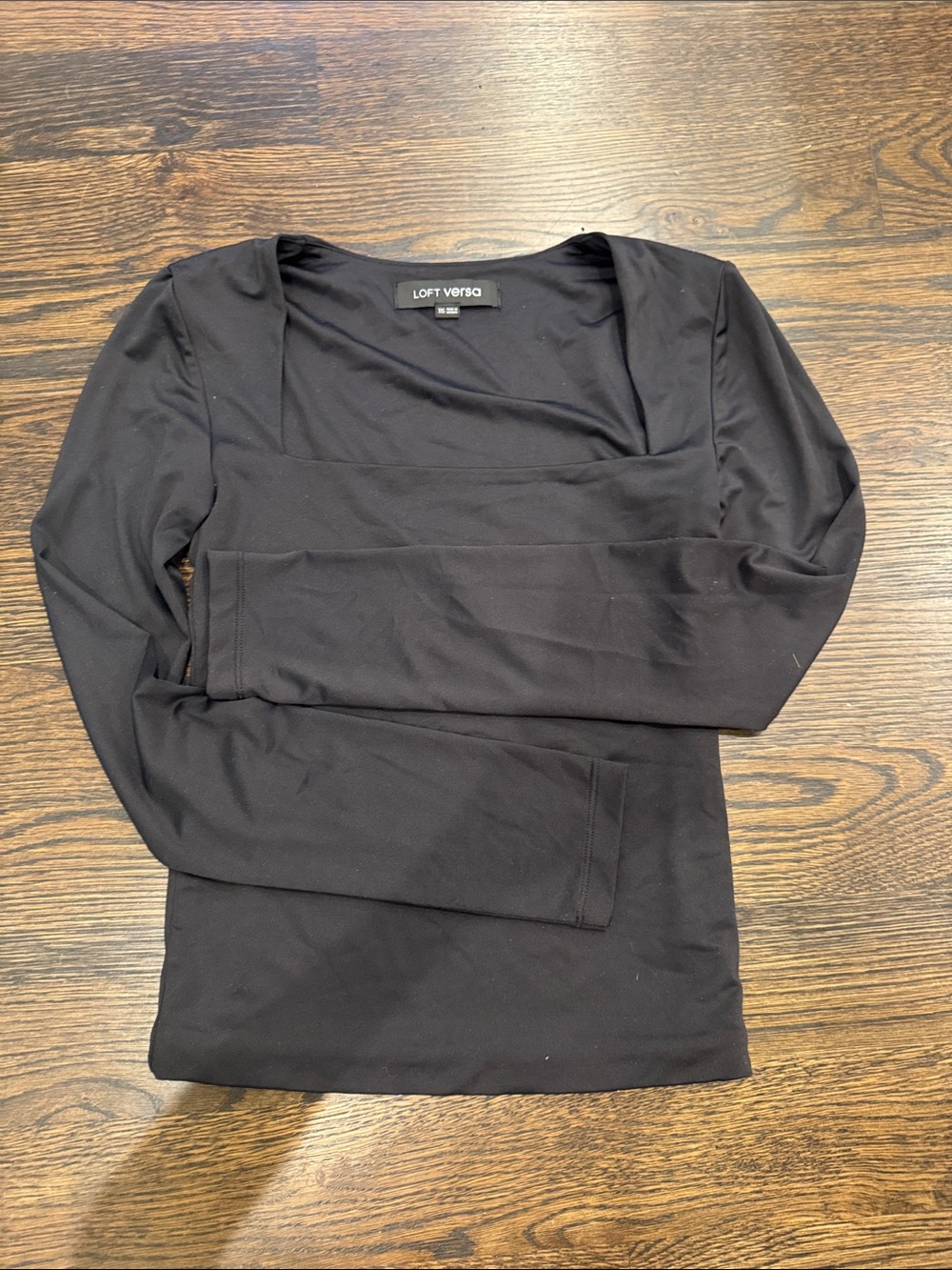 LOFT Black Square Neck Long Sleeve Top